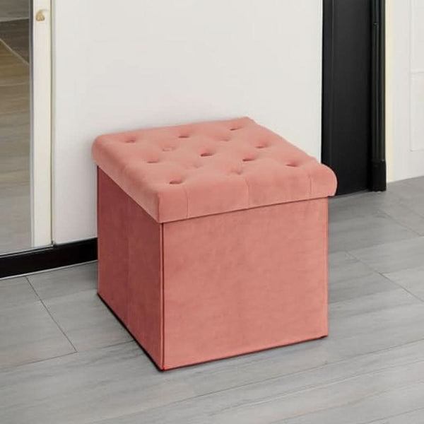 Warm Red Velvet Tufted Upholstered Storage Ottoman