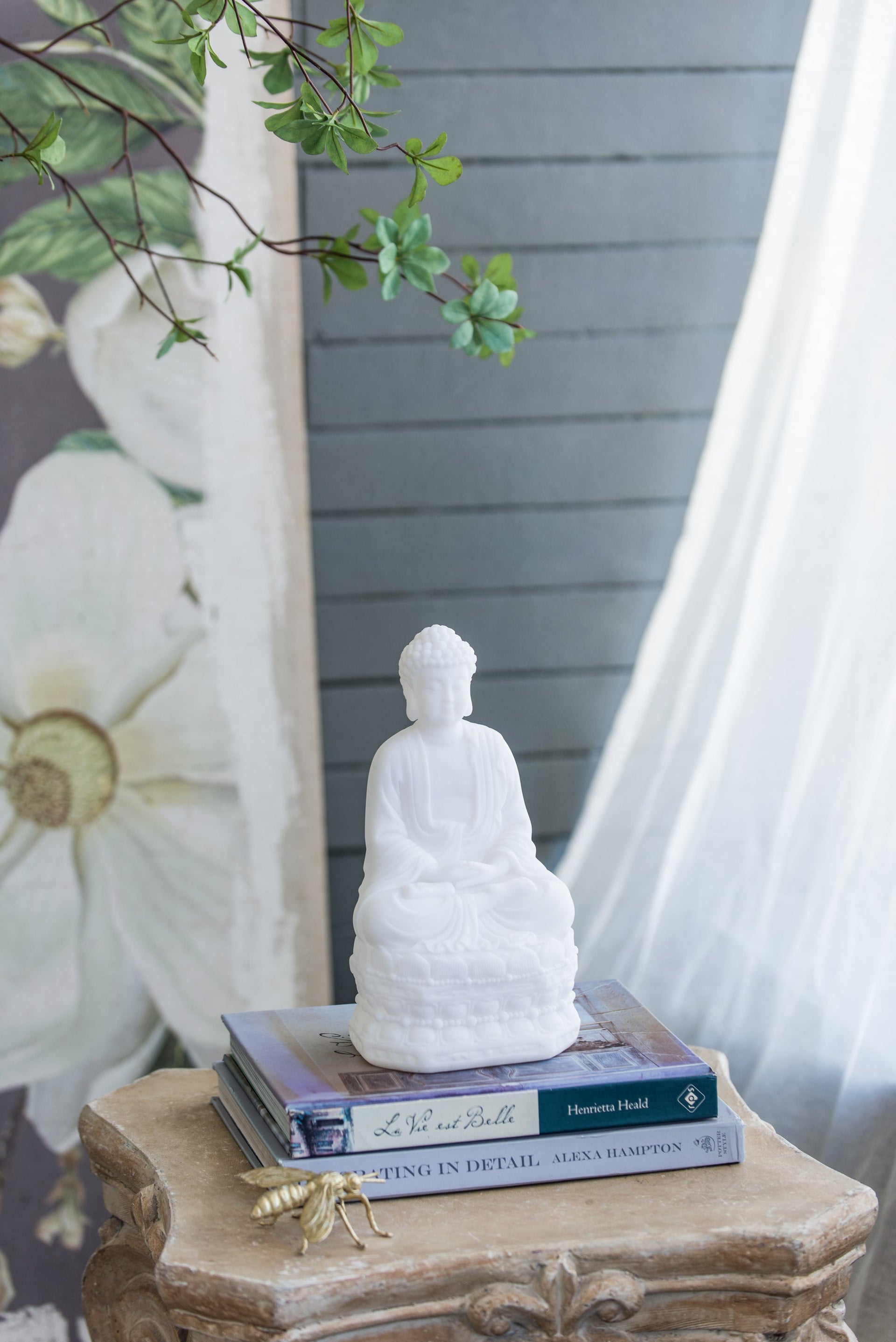 5.5x4.7x11.8' White Sitting Buddha Figure