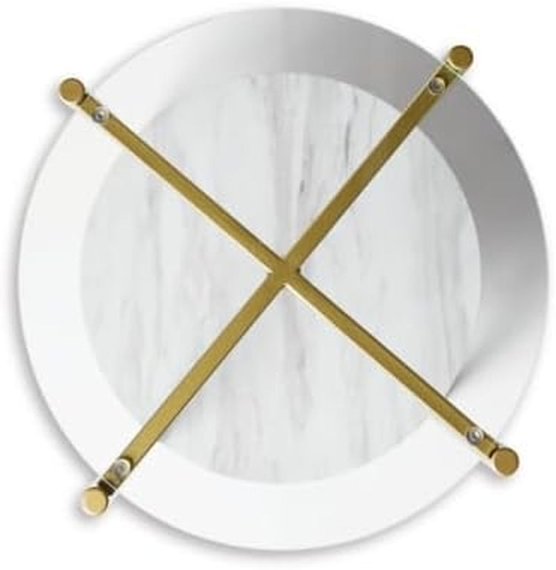 Wynora Contemporary round End Table with Glass & Faux Marble, White & Gold