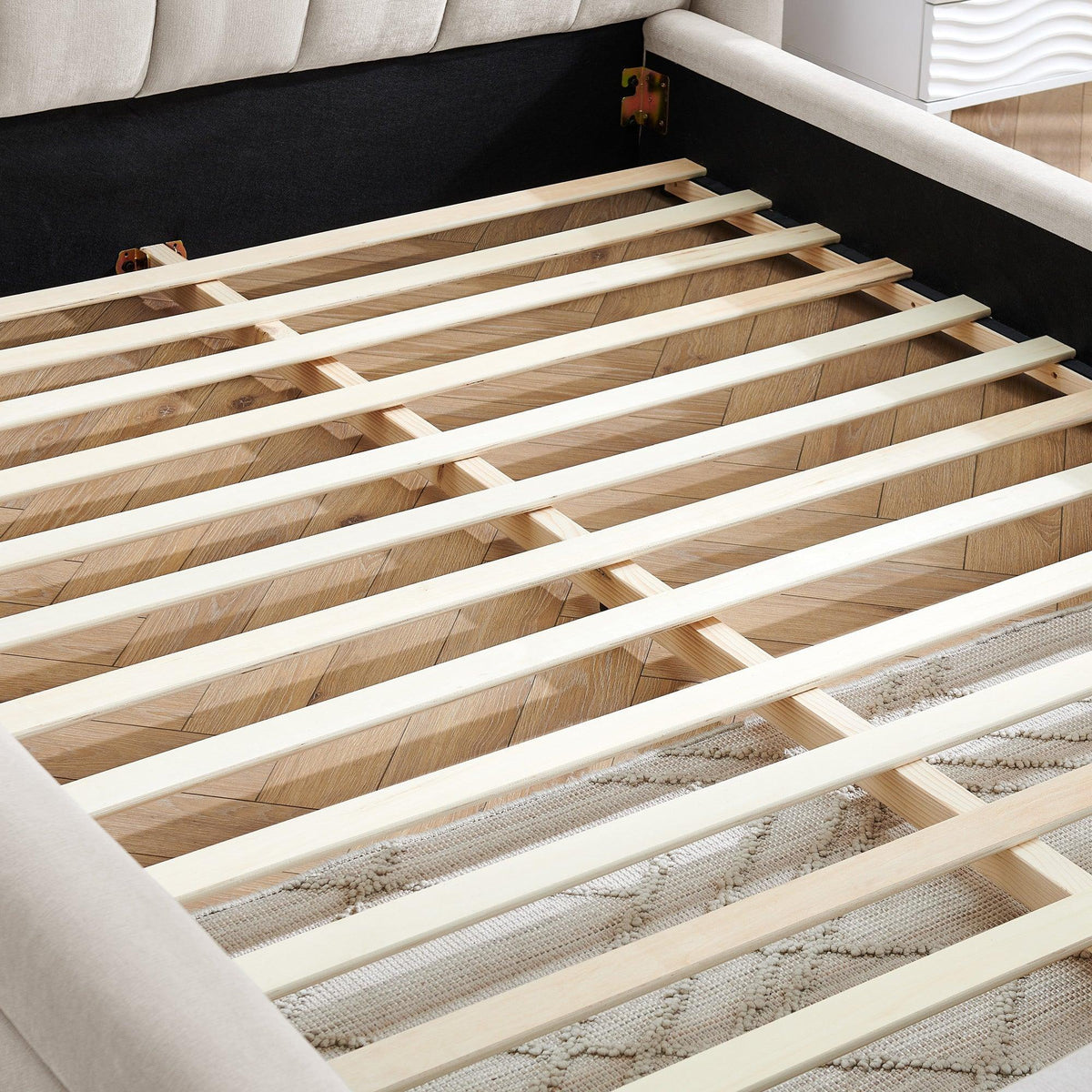 Queen Size Upholstered Bed Frame with Headboard - Beige