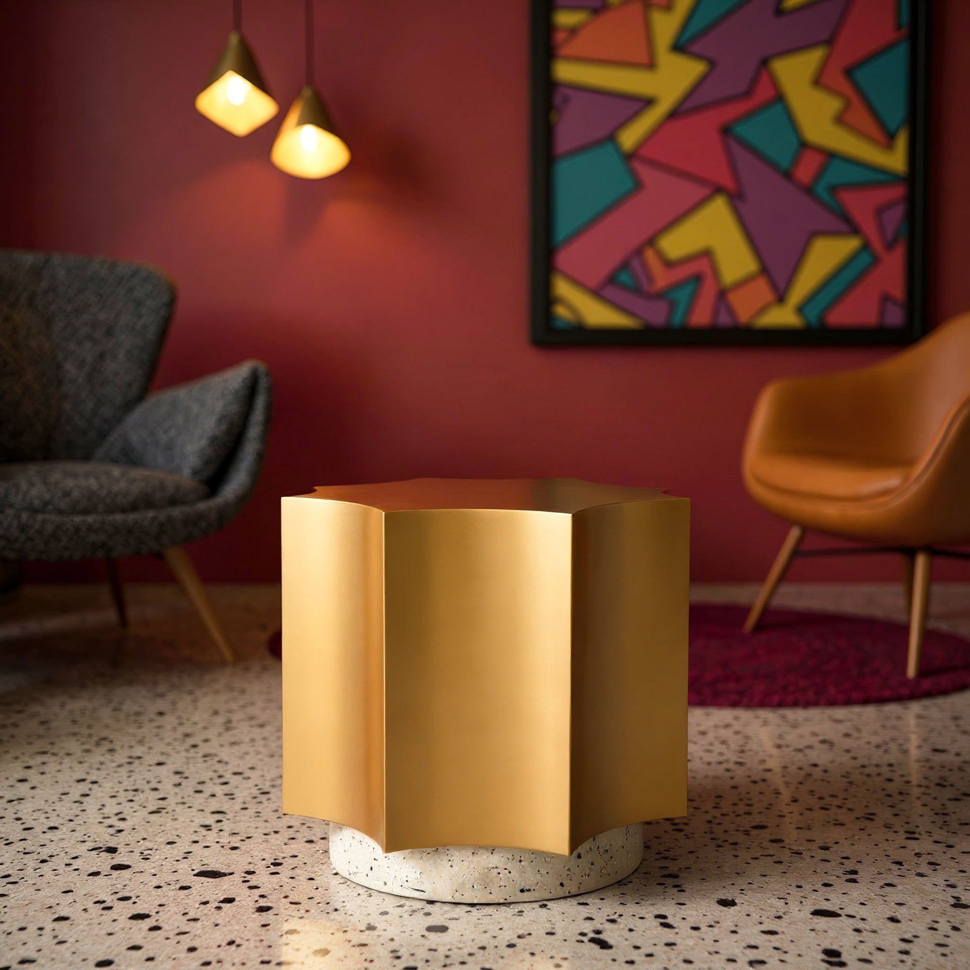 Osam Side Table Gold & Beige