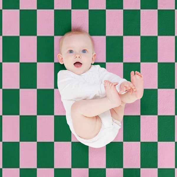 Cotton Candy Pink And Cadmium Green Checkerboard Premium Throw Blanket