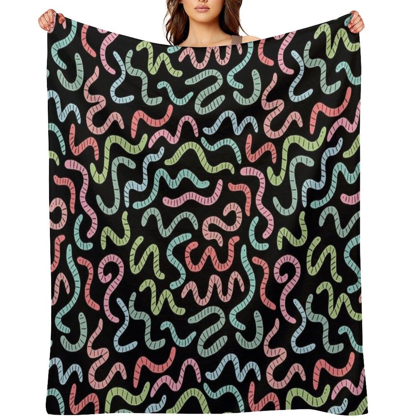 Cute Compost Earthworms. Funny Worms. Throw Blanket