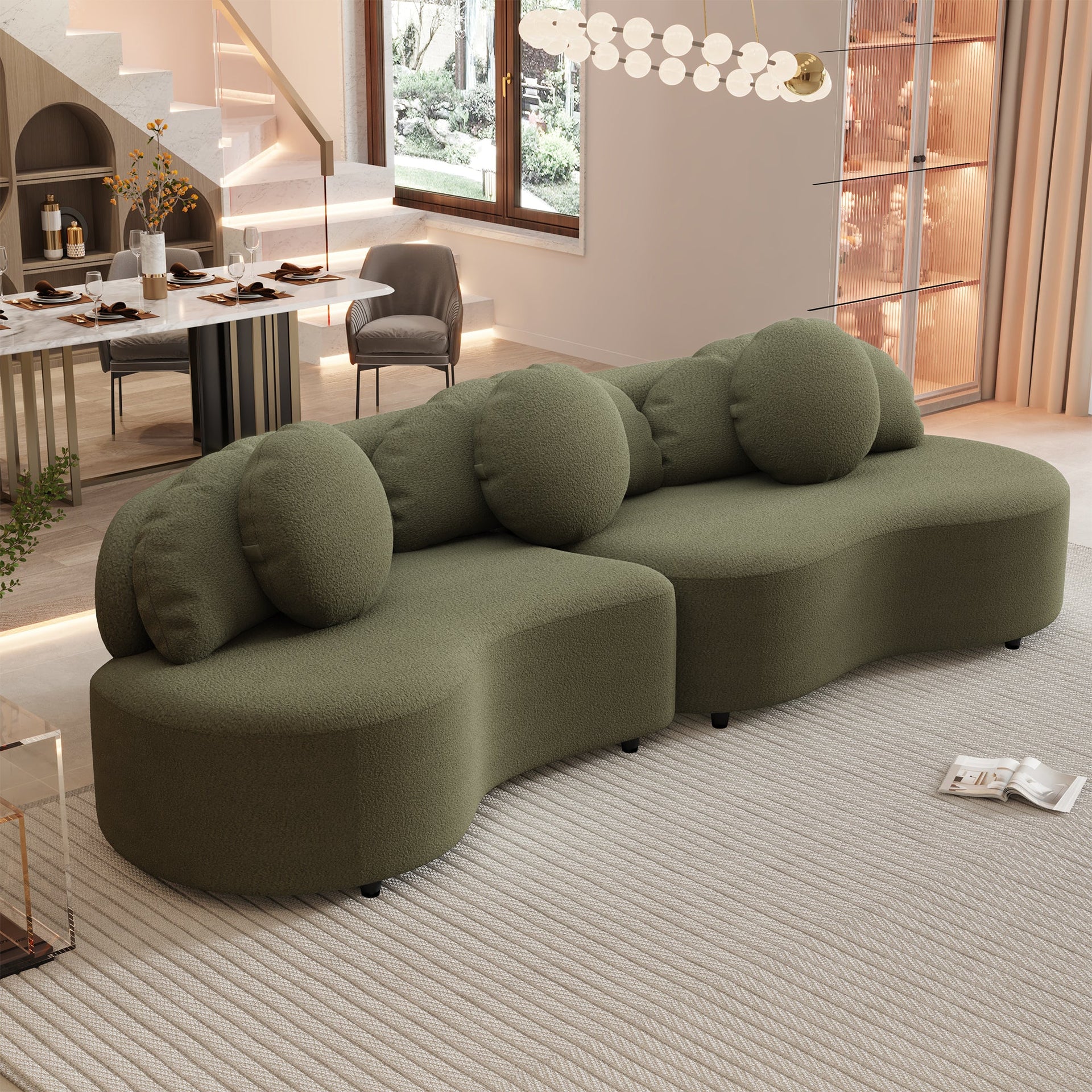 103.5'  Modern Living Room Sofa Lamb Velvet Upholstered Couch Furniture for Home or Office(Old SKU:SG000860AAF),Green