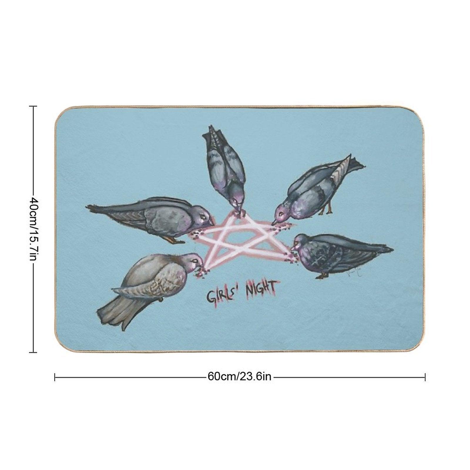 Girl's Night - Pigeon Pentagram (Stickers  Transparent on Clothing  Blue Background) Bath Mat