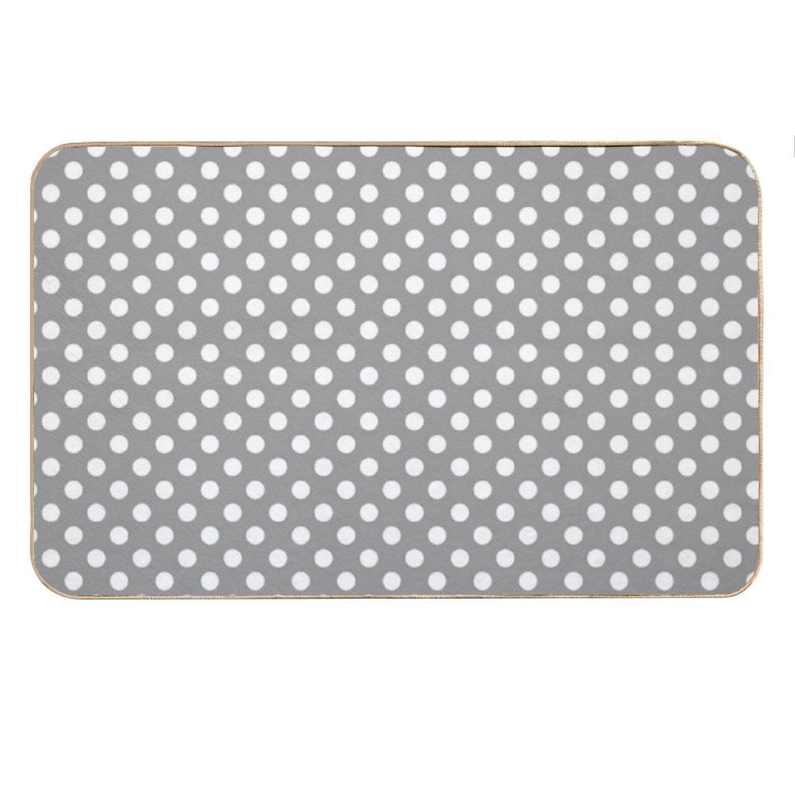 White Polka Dots on Gray Background Bath Mat