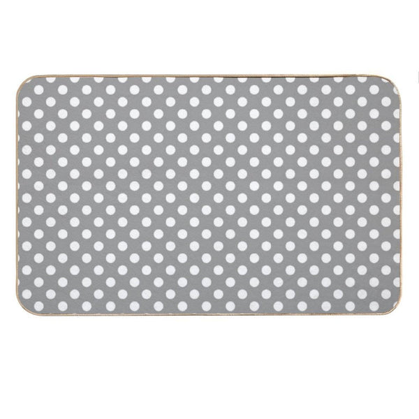 White Polka Dots on Gray Background Bath Mat