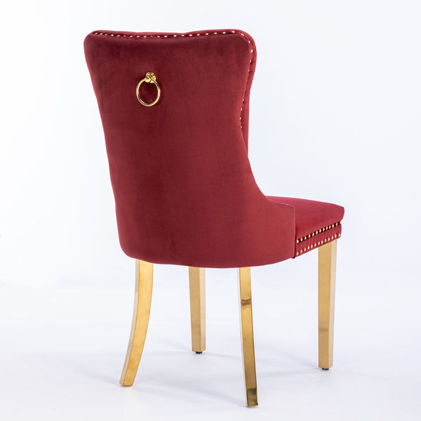 Nikki Collection Modern Tufted Solid Wood Velvet Upholstered Dining Chair with Gold Legs