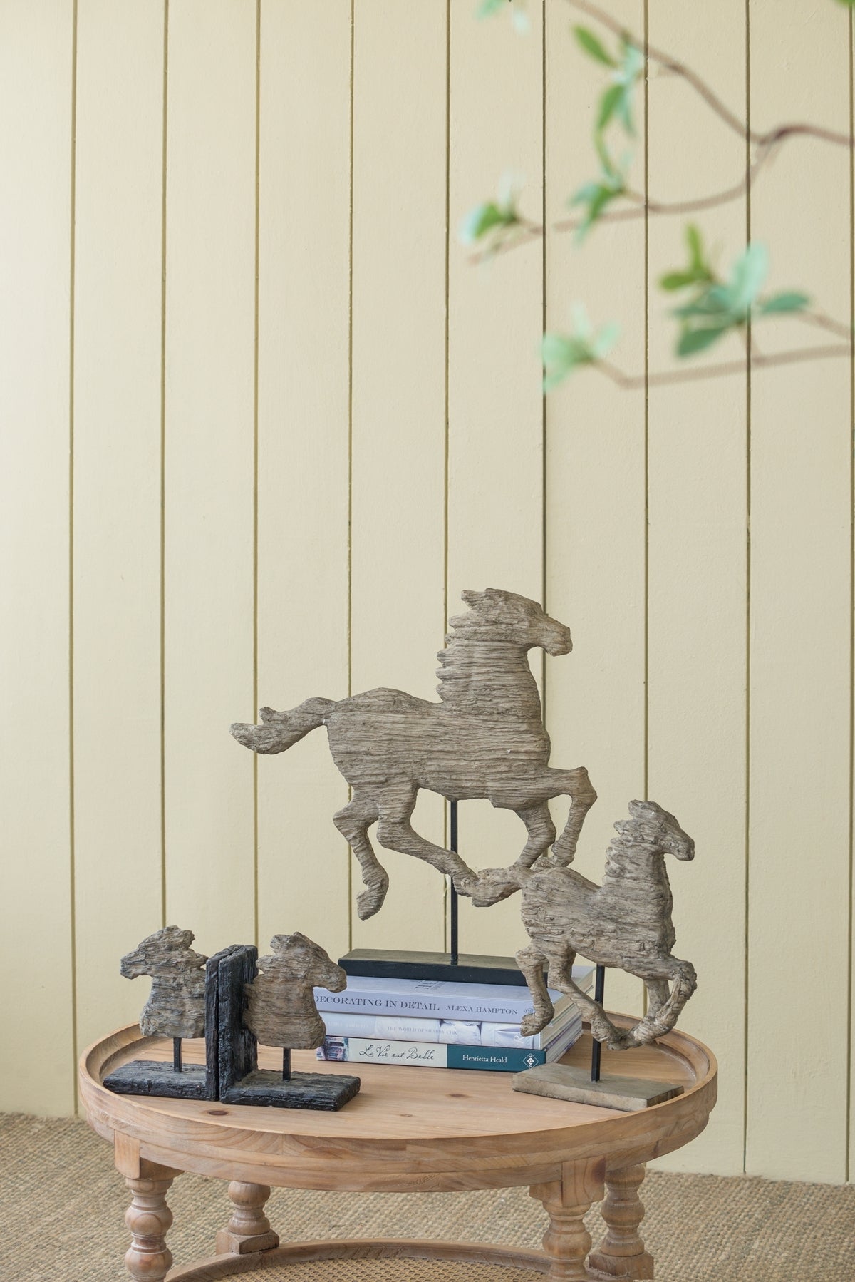 Antique Horse Statue on Stand — Defiance Spirited Horse Accent Sculpture