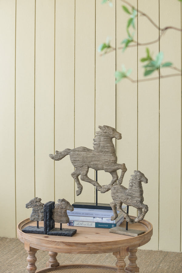 Antique Horse Statue on Stand — Defiance Spirited Horse Accent Sculpture