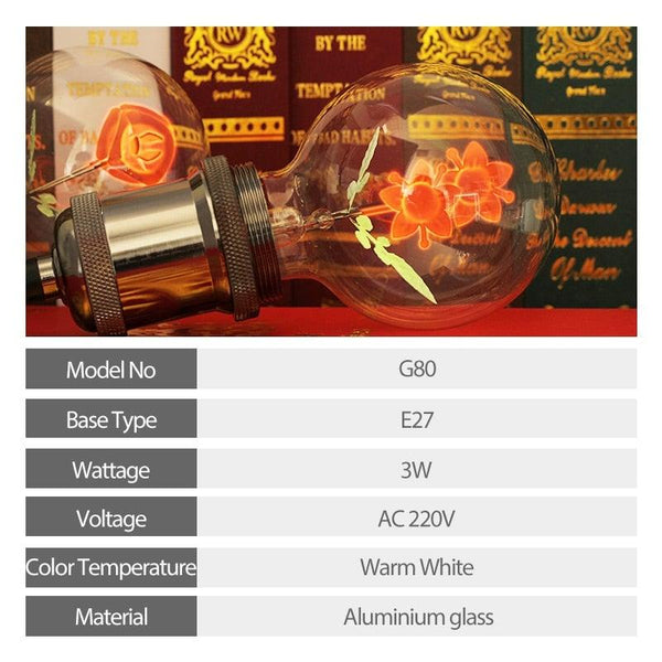 Edison Bulb Indoor Night Light Rose  Flower  Holiday Christmas Wedding Decor Bulbs High Brightness Daylight White Antique LED Filament Bulbs For Home Decor Party