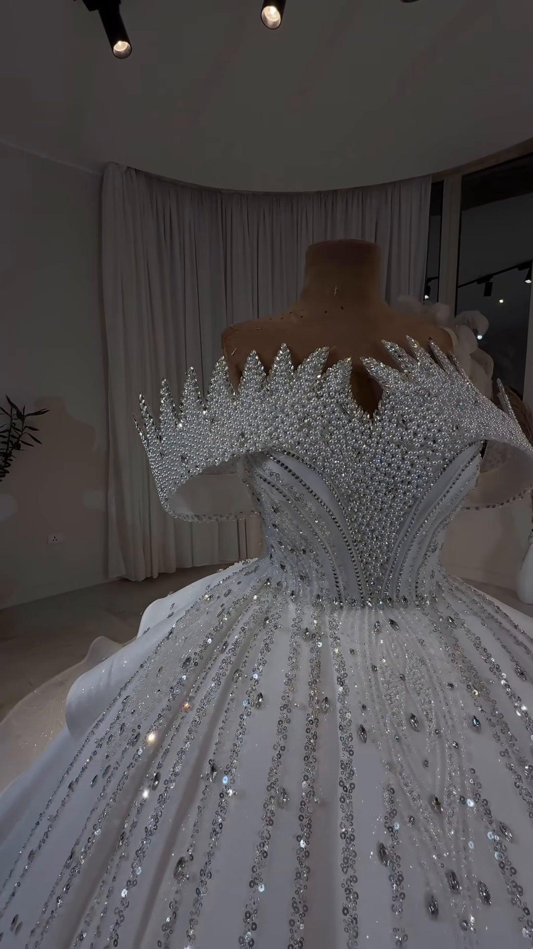 Diamond Luxe Crystal Off-Shoulder Royal Princess Ball Gown GD104