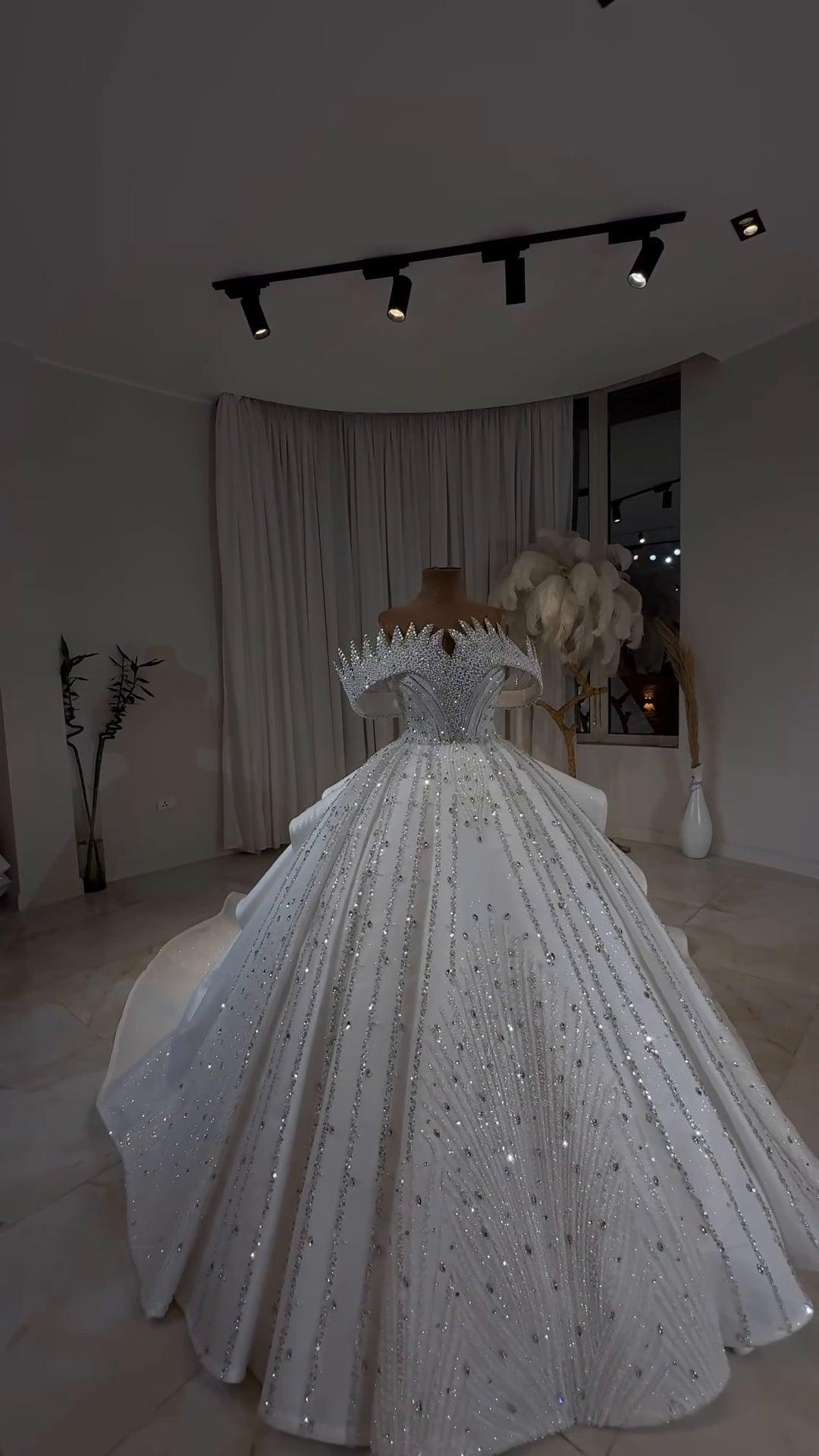Diamond Luxe Crystal Off-Shoulder Royal Princess Ball Gown GD104