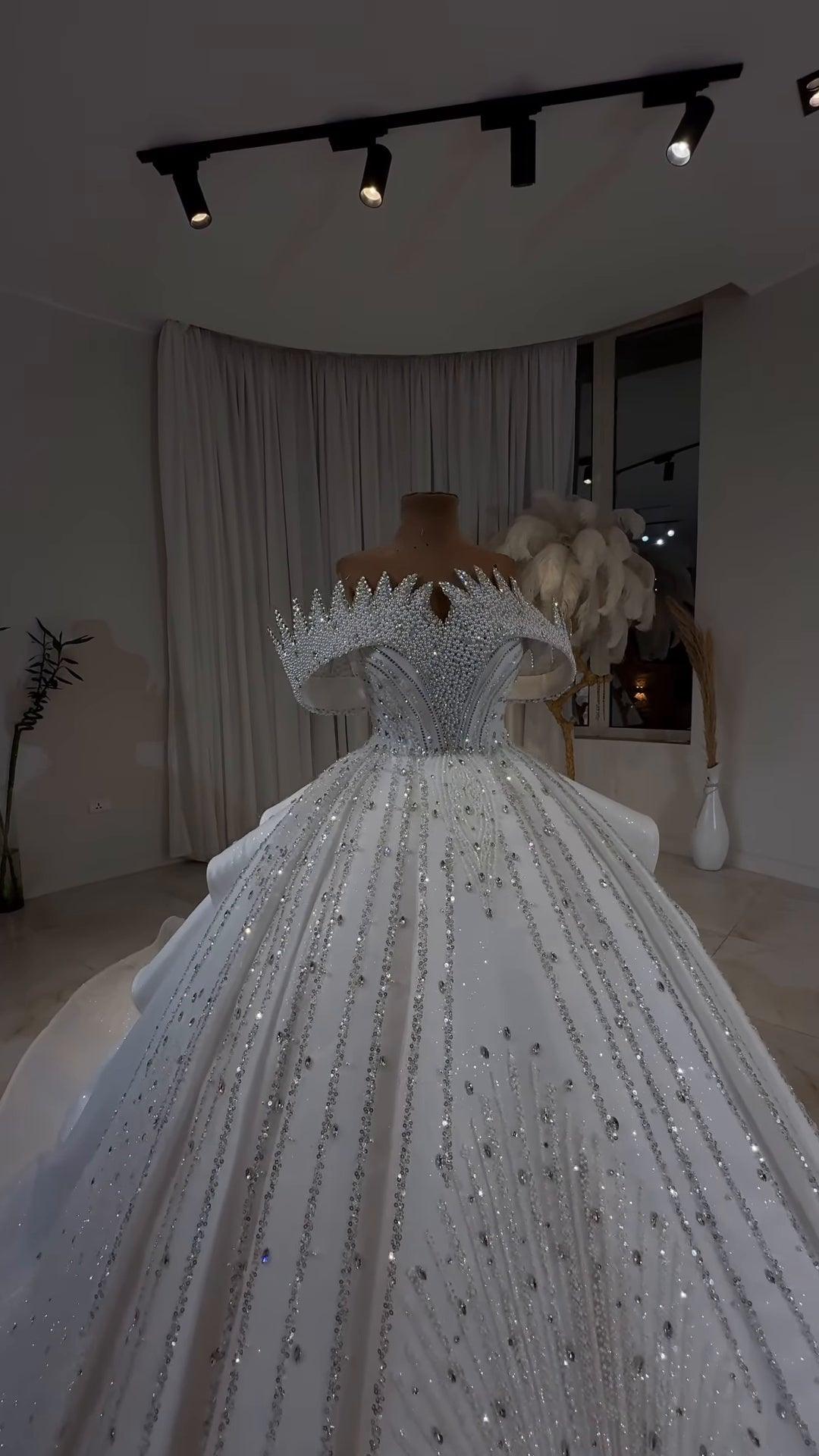 Diamond Luxe Crystal Off-Shoulder Royal Princess Ball Gown GD104