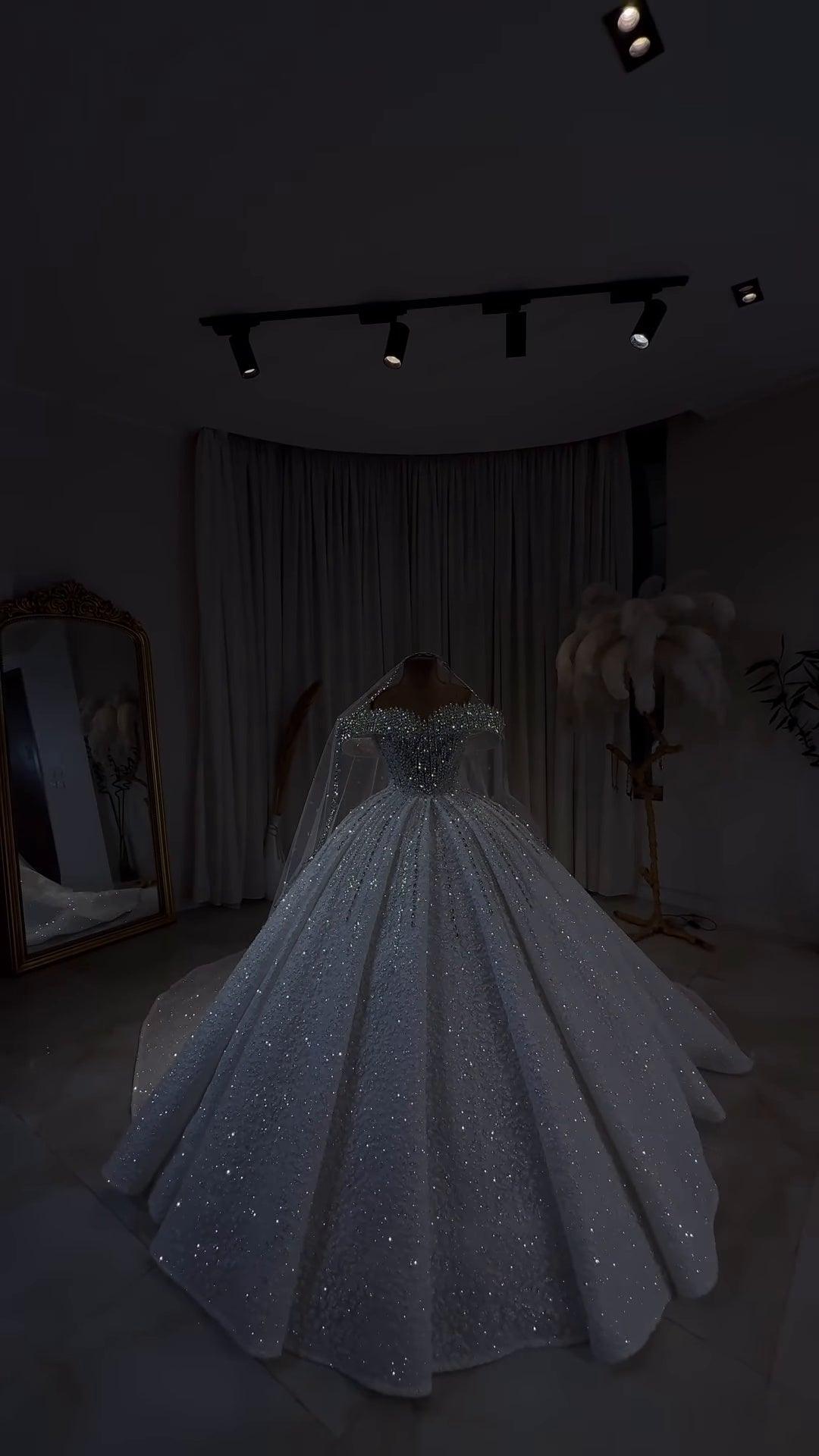 Luxury Royale Crystal Beaded Off-Shoulder Wedding Gown GD105