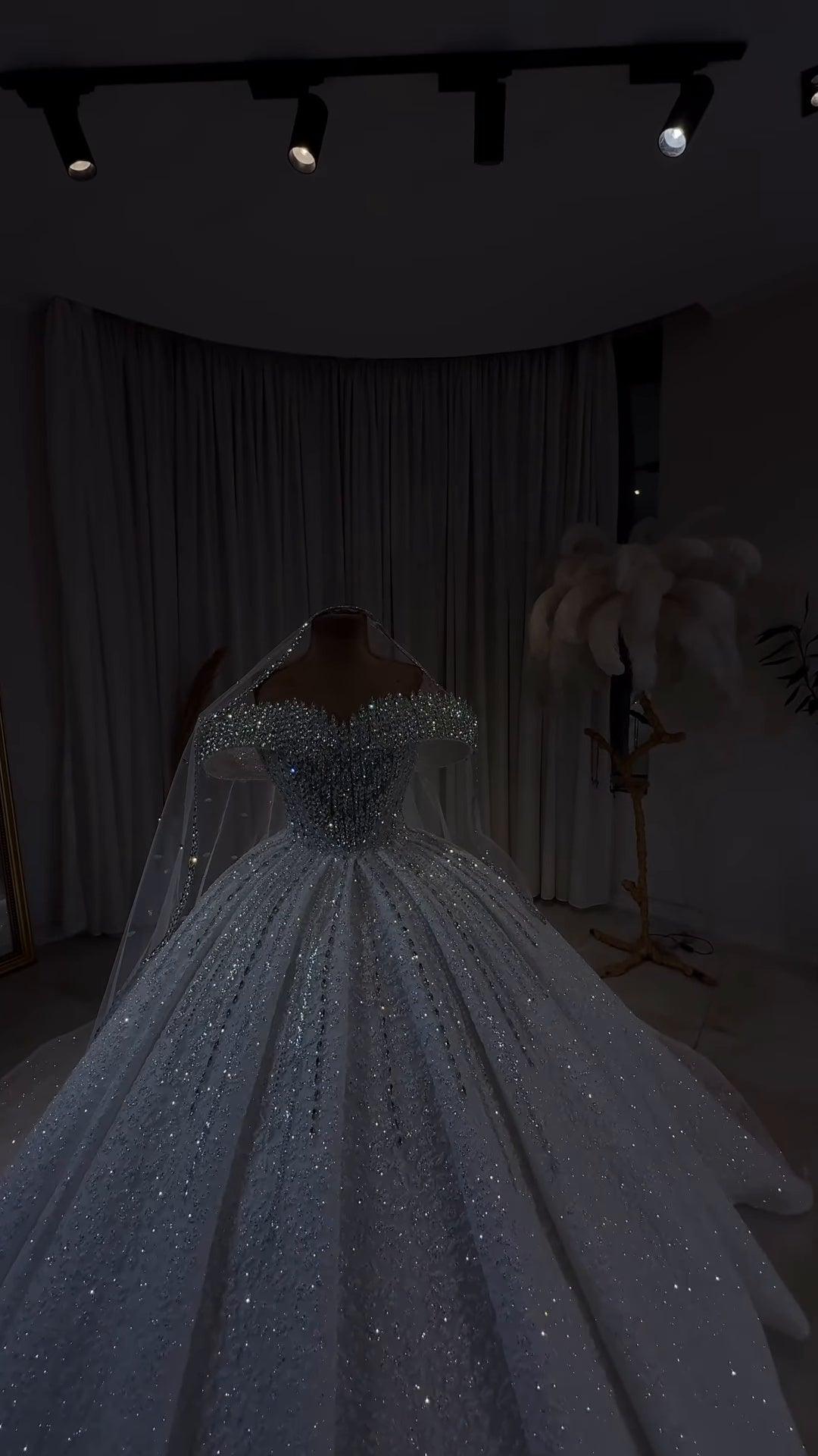 Luxury Royale Crystal Beaded Off-Shoulder Wedding Gown GD105