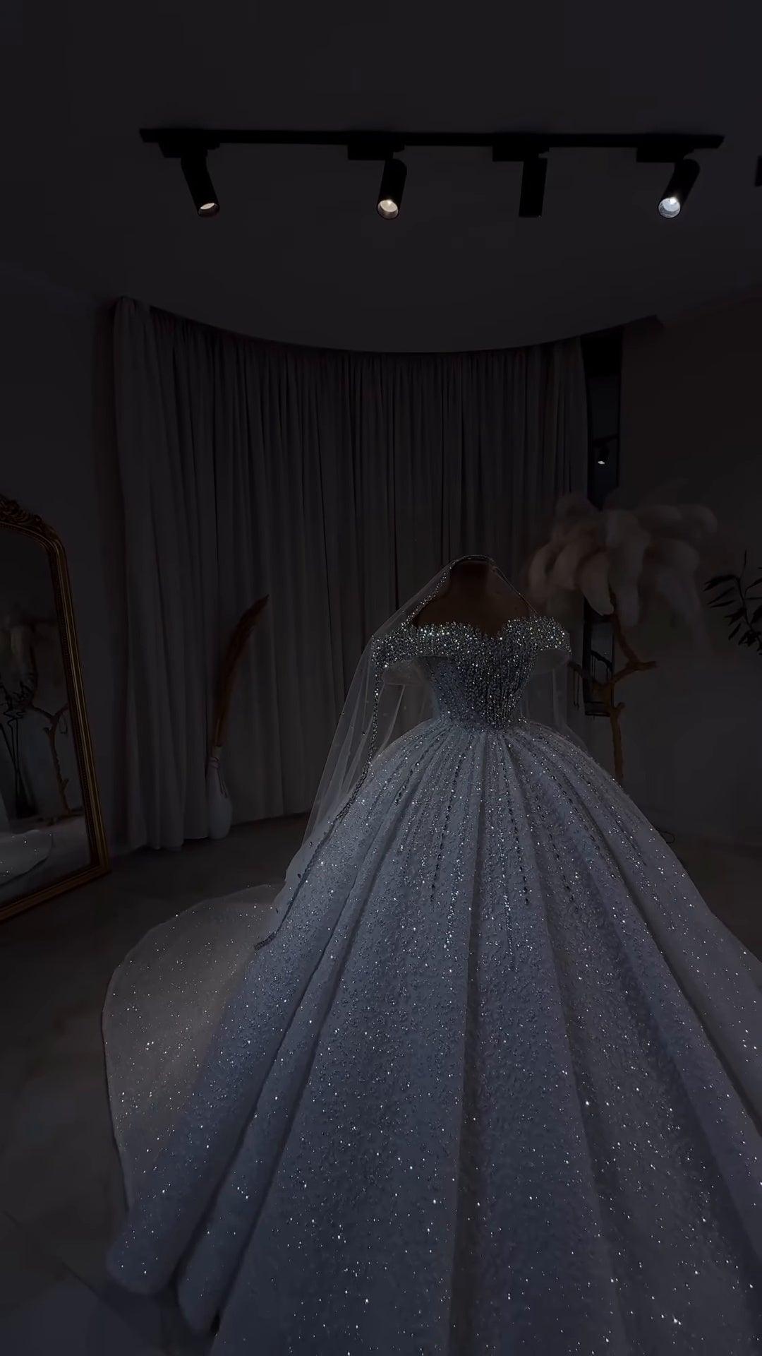 Luxury Royale Crystal Beaded Off-Shoulder Wedding Gown GD105