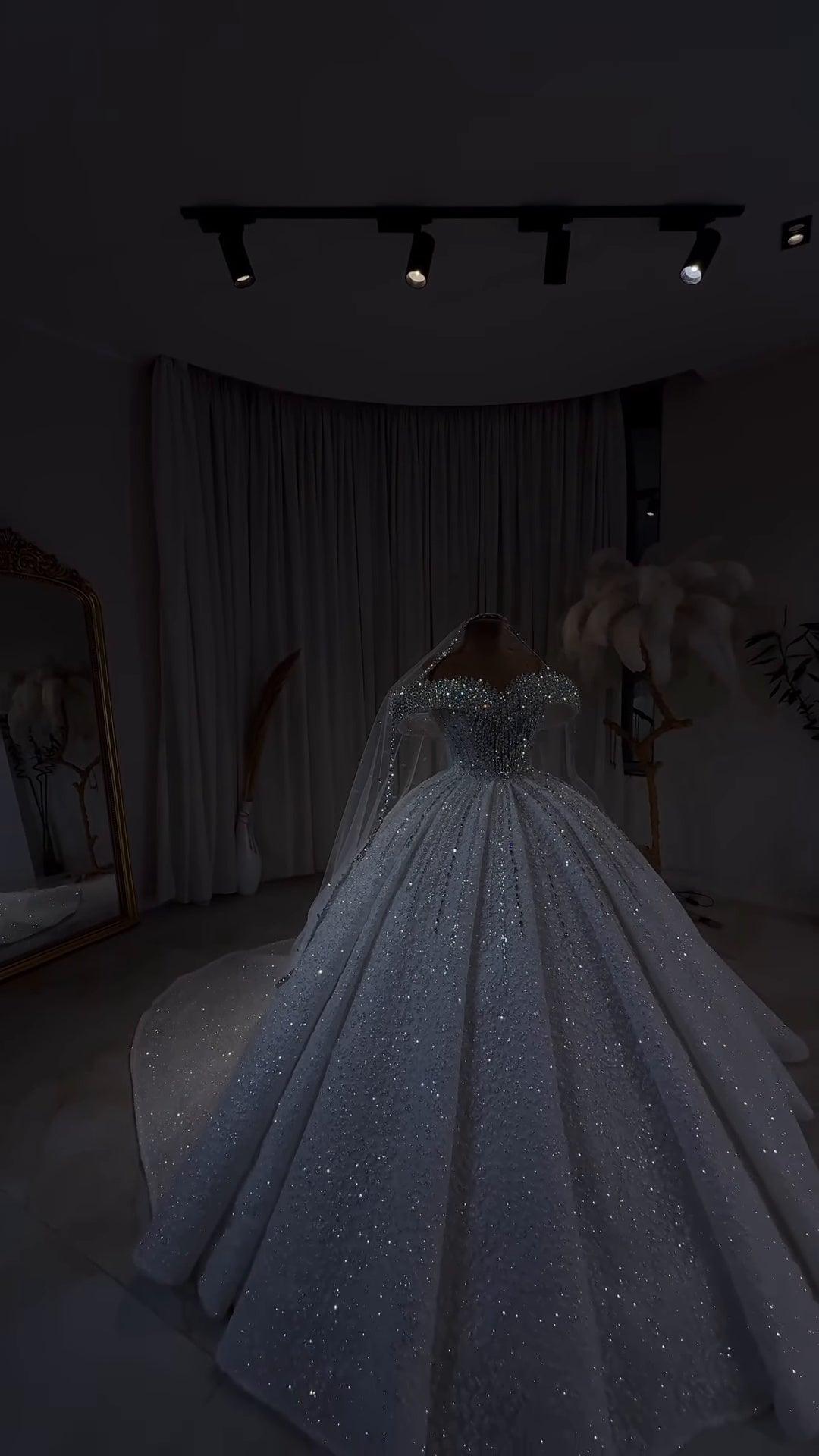 Luxury Royale Crystal Beaded Off-Shoulder Wedding Gown GD105