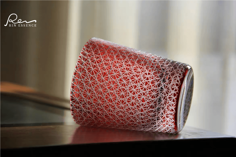 “Satsuma Red” – Chrysanthemum Cut Sake & Whisky Glass Handcrafted Crystal Glass, 250 ml