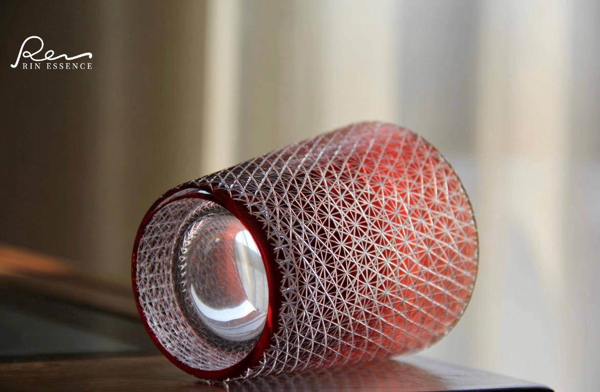 “Satsuma Red” – Chrysanthemum Cut Sake & Whisky Glass Handcrafted Crystal Glass, 250 ml