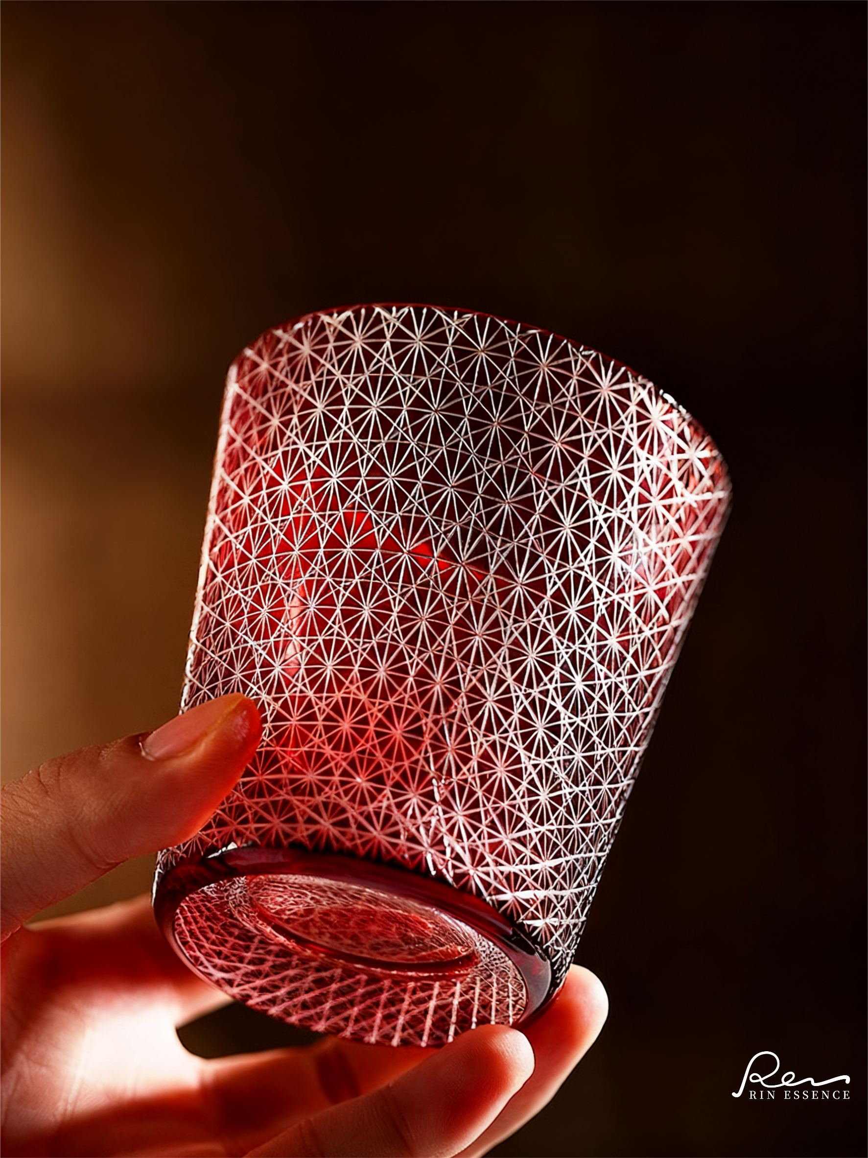 “Satsuma Red” – Chrysanthemum Cut Sake & Whisky Glass Handcrafted Crystal Glass, 250 ml