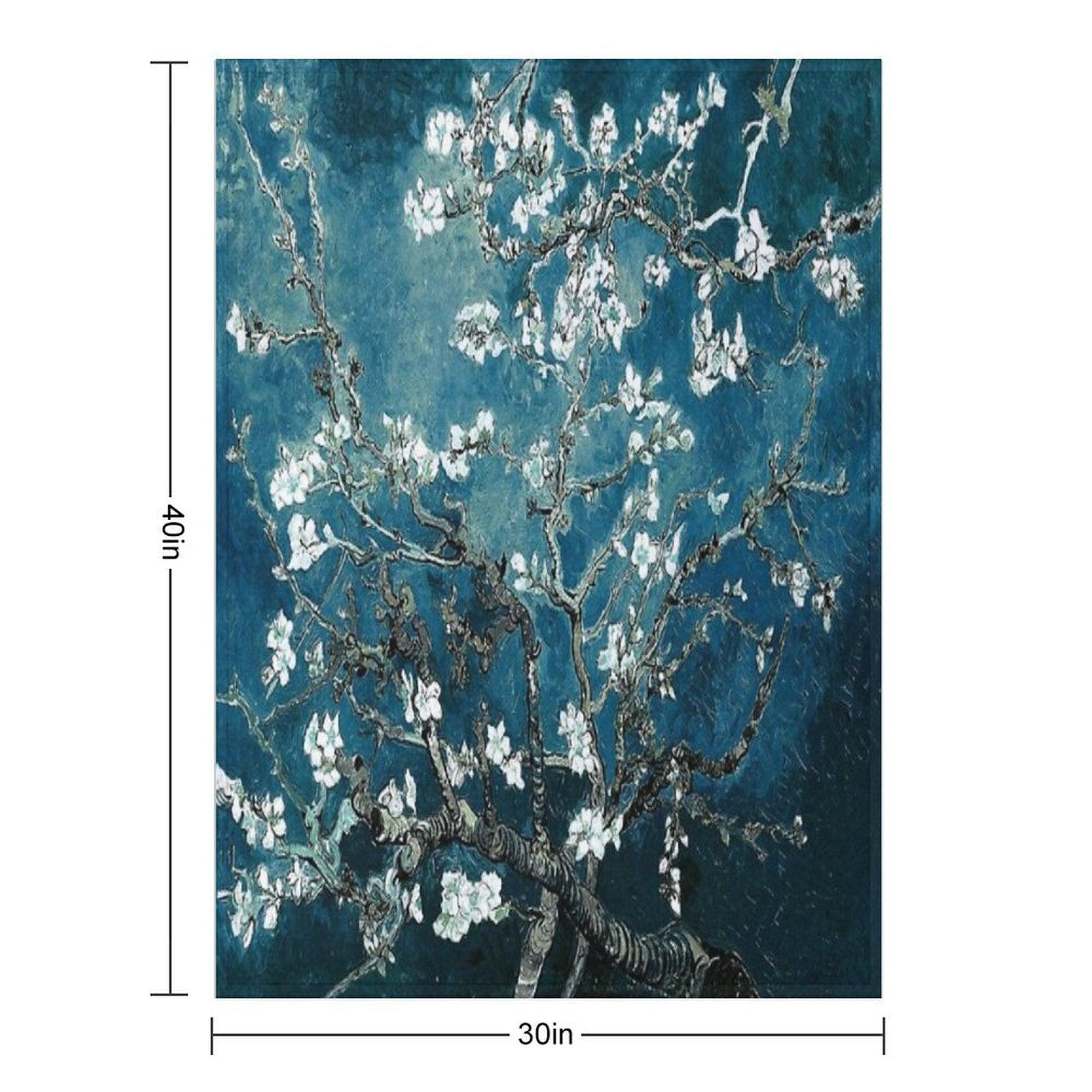 Van Gogh Almond Blossoms Dark Teal Throw Blanket