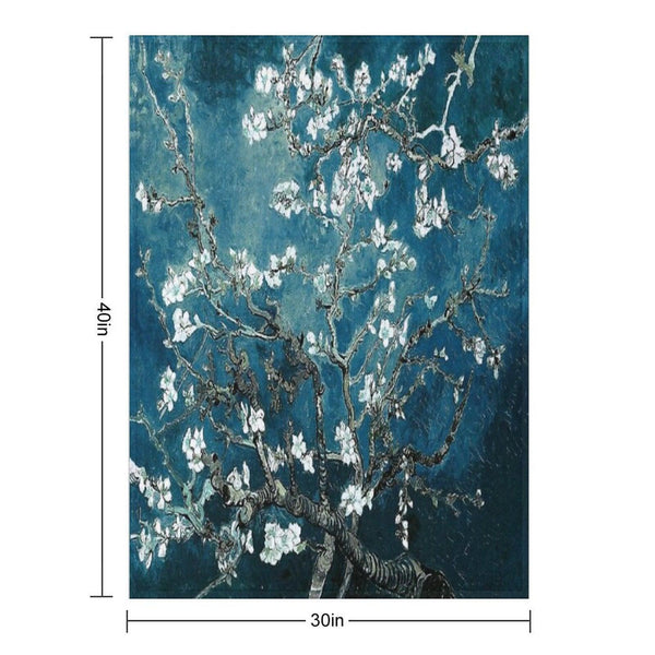 Van Gogh Almond Blossoms Dark Teal Throw Blanket
