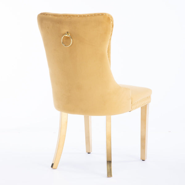 Nikki Collection Modern Tufted Solid Wood Velvet Upholstered Dining Chair with Gold Legs