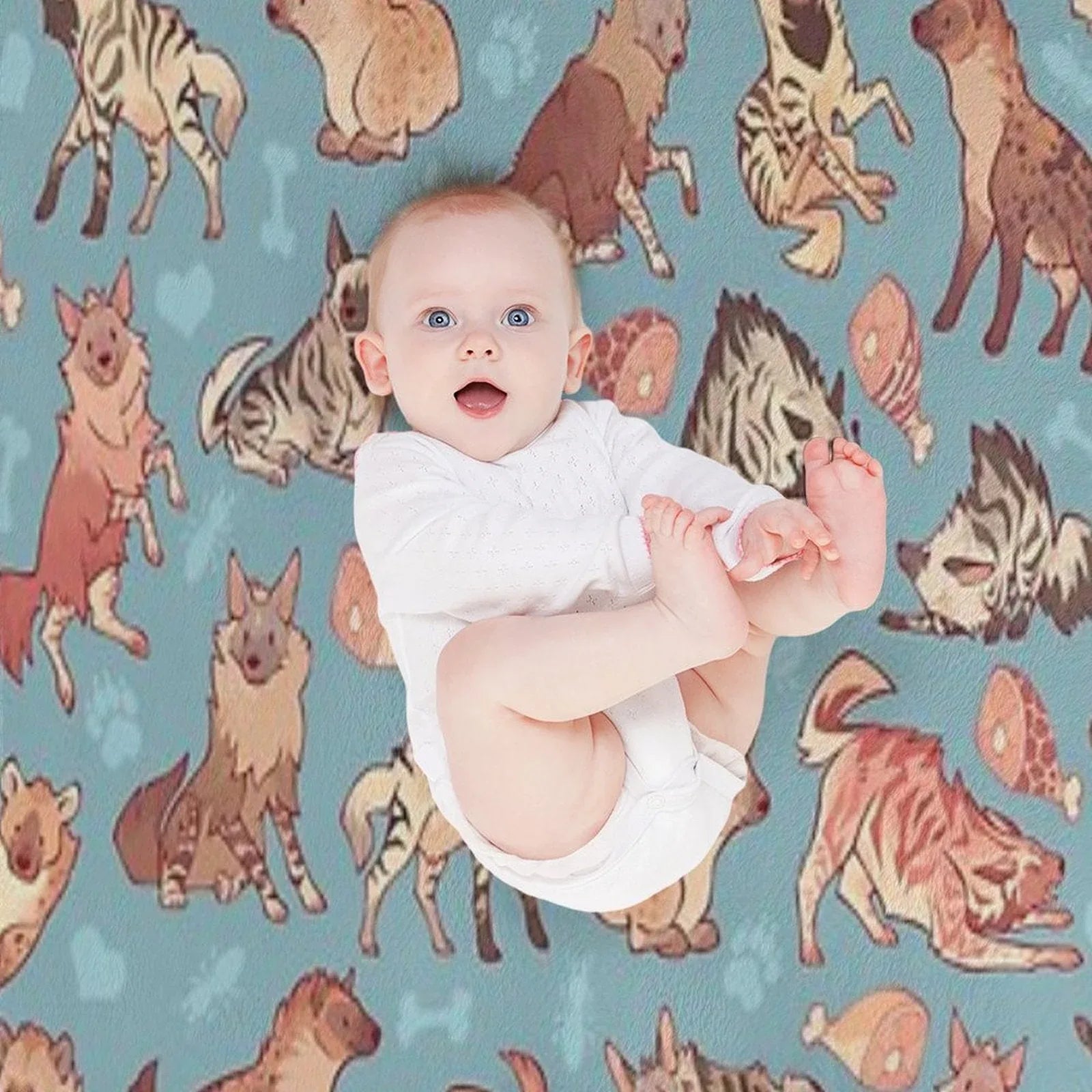 Hyenas in Cerulean Throw Blanket
