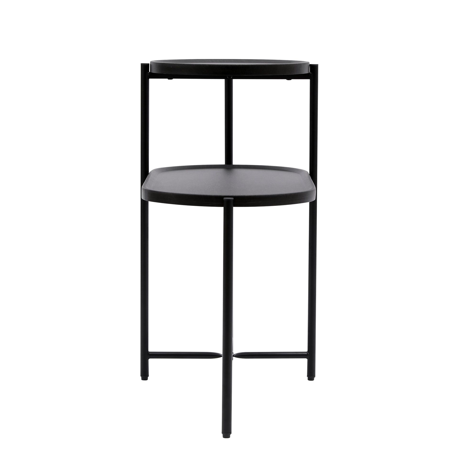 Front view of the 2 Tier Oval End Table with round top, showcasing its compact and modern vertical design.