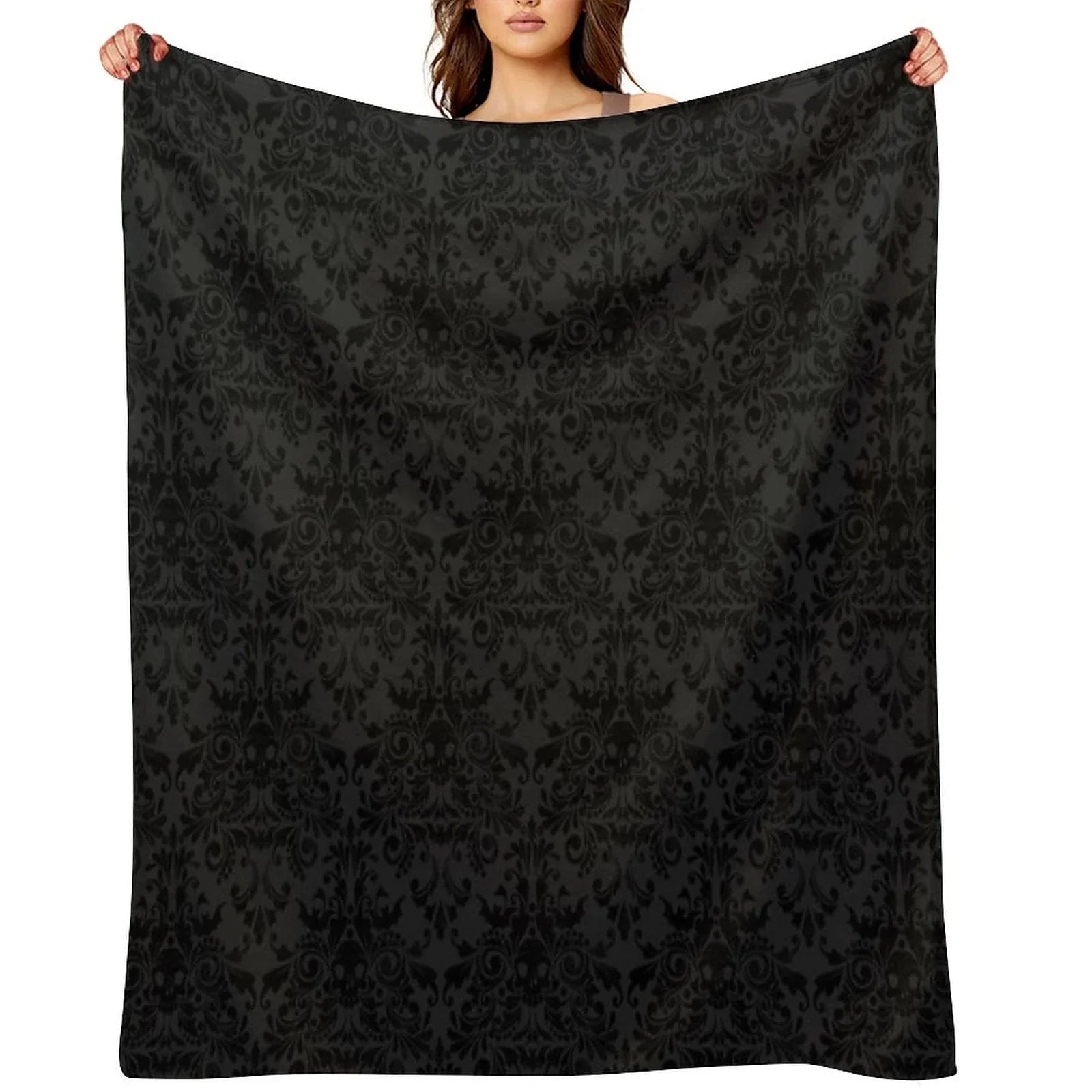 Skull Damask Pattern - Grey Throw Blanket