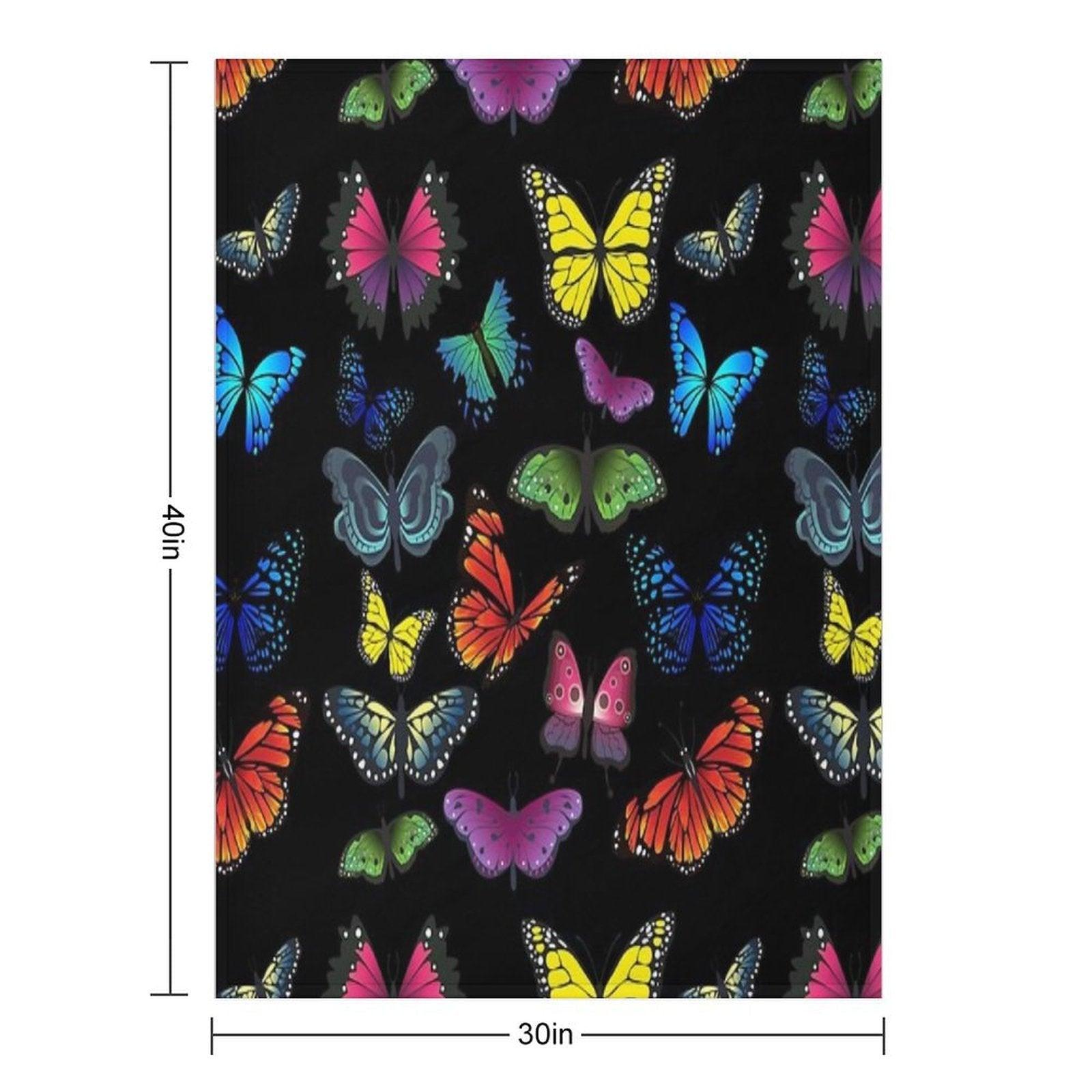 Butterfly Print, Black Throw Blanket