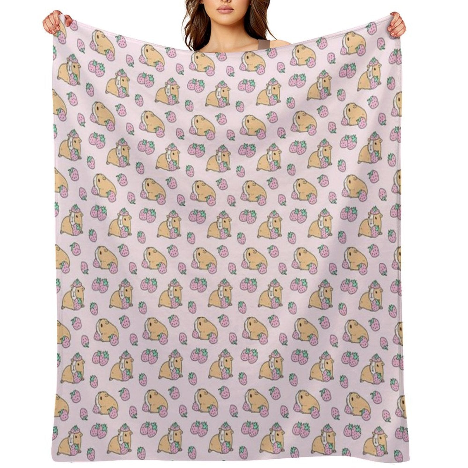 Pink Guinea Pig And Strawberry Pattern Eco-conscious Throw Blanket