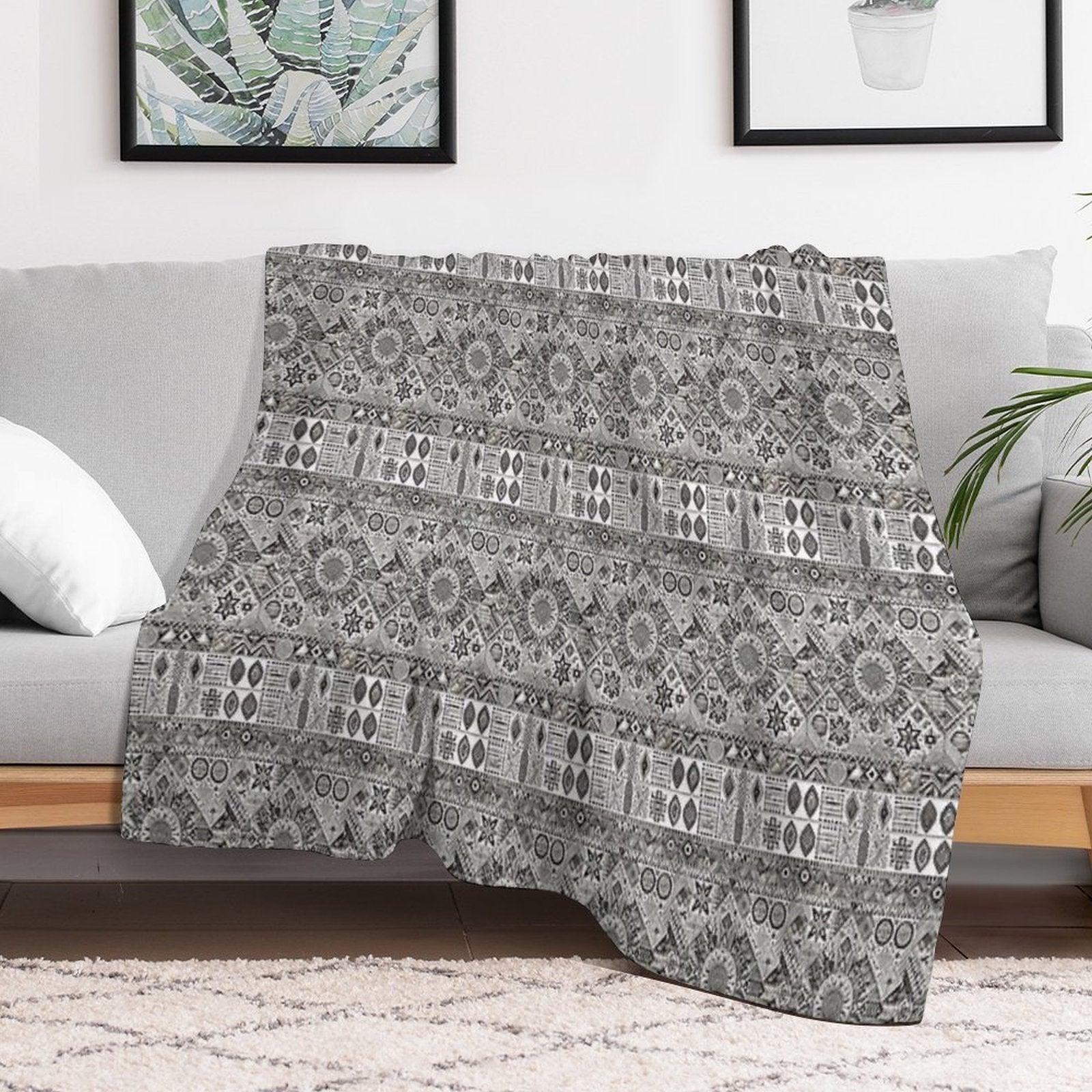 Geometric Tribal Pattern Detailed Monochromatic Art Throw Blanket