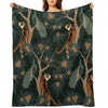 Vintage Tiger And Peacock in The Jungle Throw Blanket