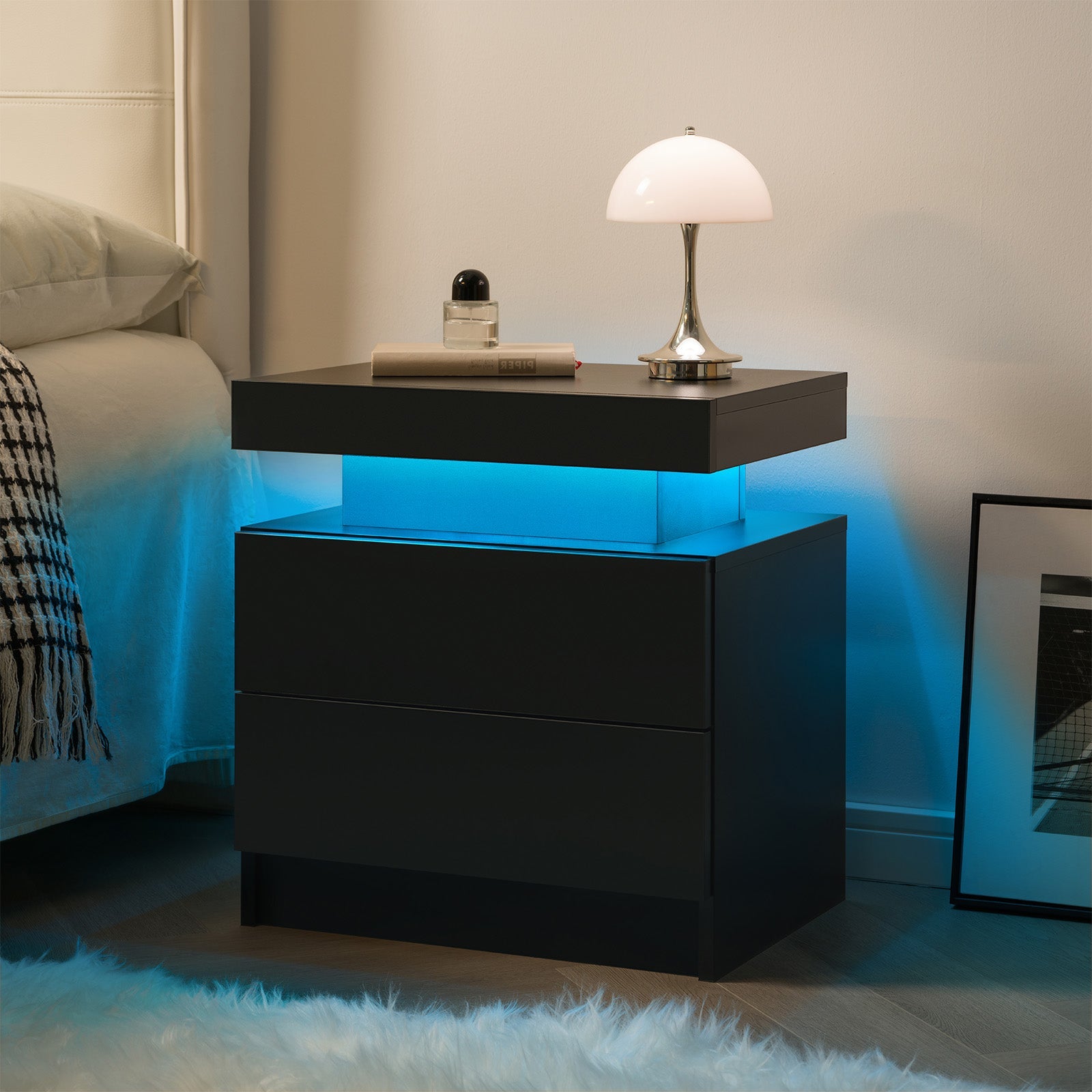 Nightstand LED Bedside Table Cabinet with 2 Drawers
