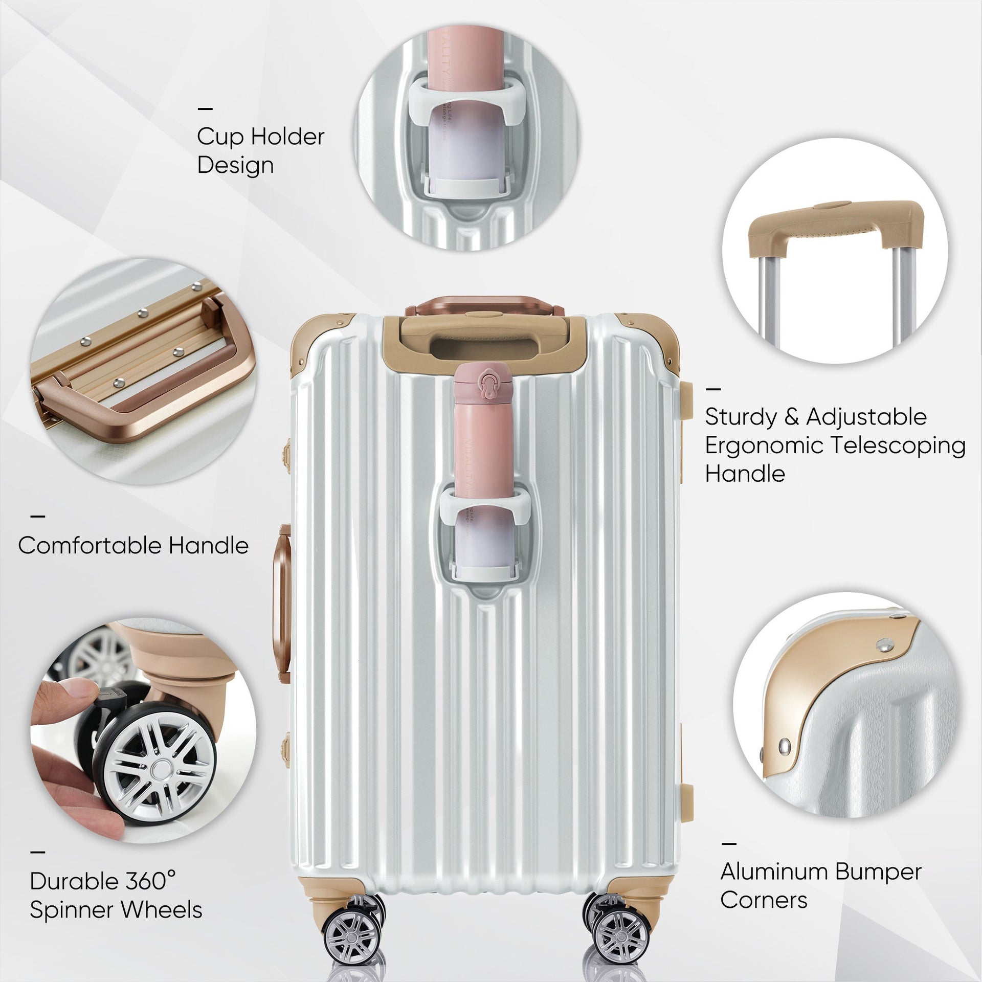 1pc 24in Aluminum Frame Luggage with USB port, Vacation Carry-On Suitcase with Spinner Wheels and TSA Lock, Travel Trolley Case For Short Business Trips, Beach Holidays, moonlight