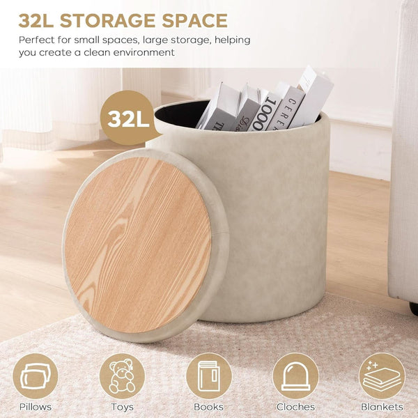 Premium Faux Leather Circular Ottoman With Storage