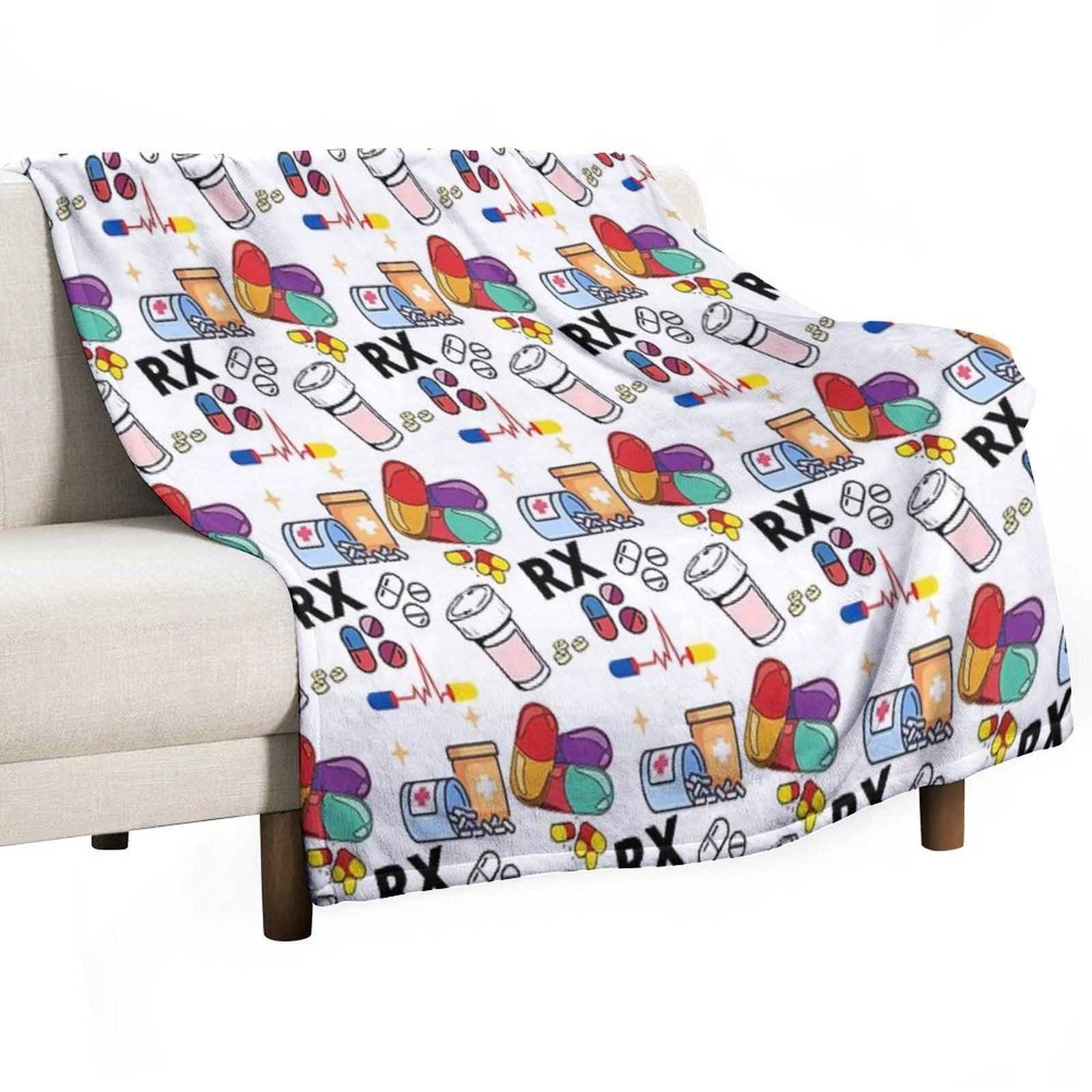 Pharmacy Pattern Pills RX Throw Blanket