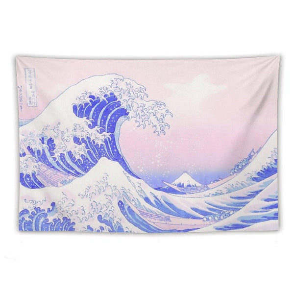 Great Wave Pastel Aesthetic Kawaii Pink Kanagawa Japanese Tapestry
