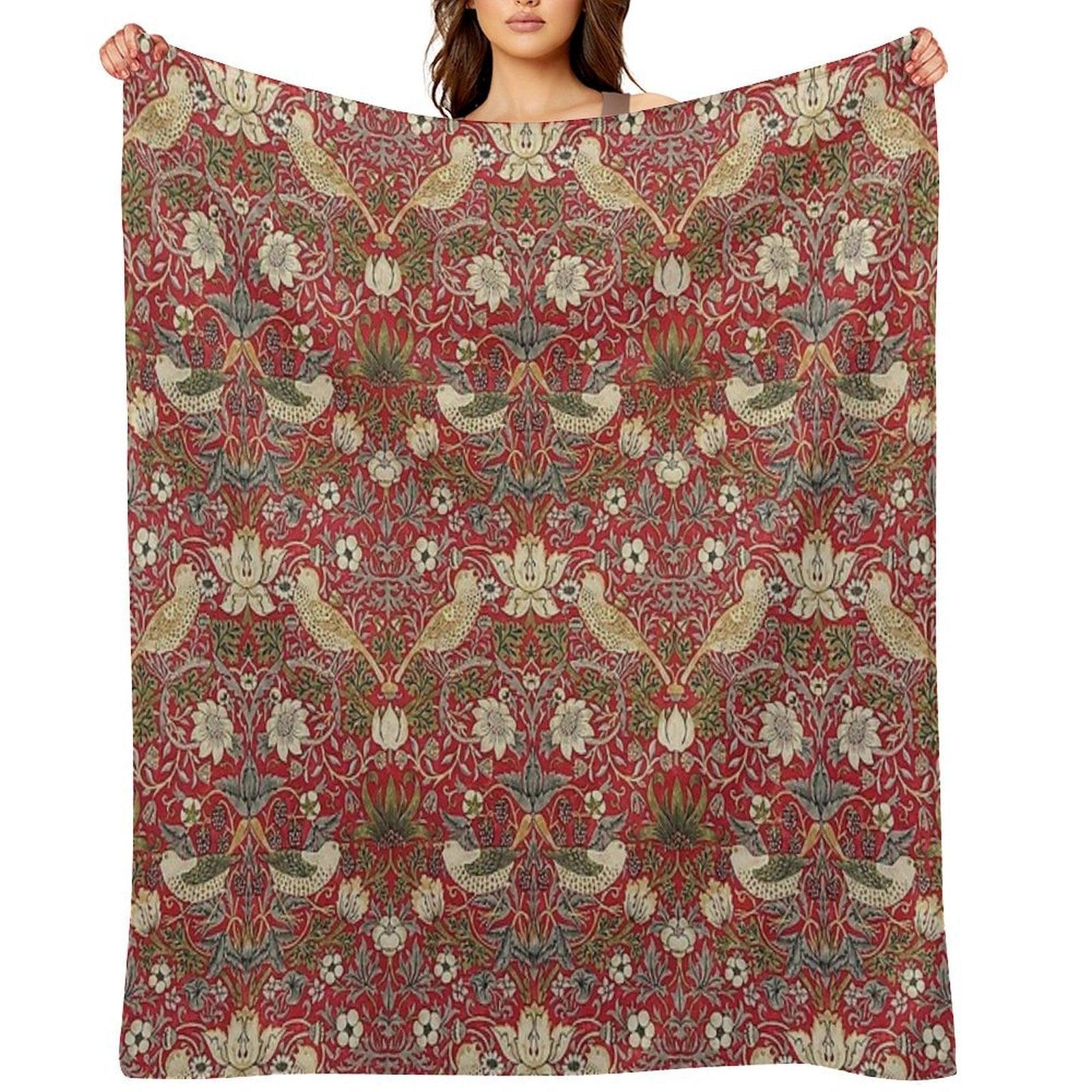 Strawberry Thief Crimson Vintage Pattern Throw Blanket