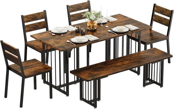 63 Inches Luxurious Farmhouse Dining Table Set Walnut