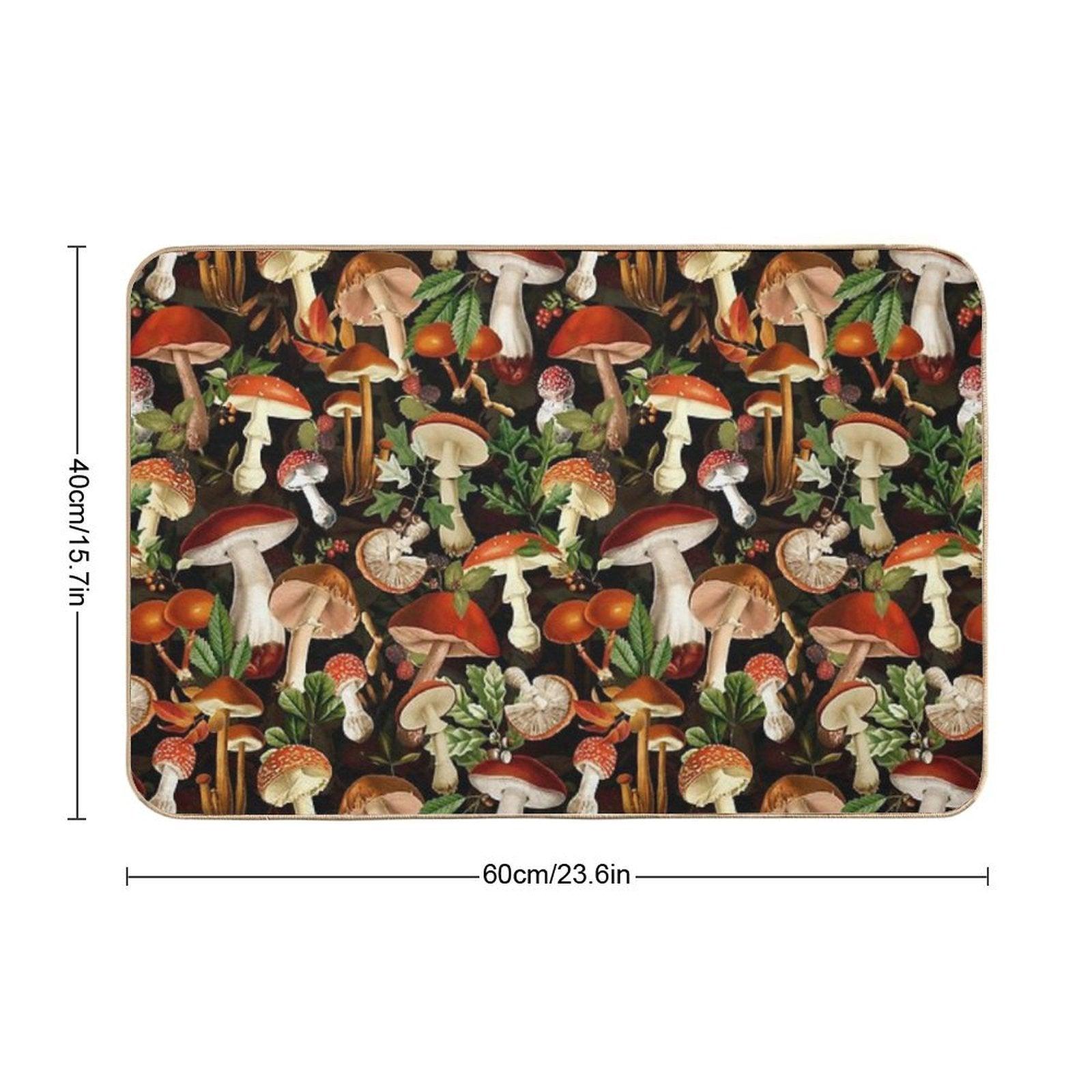 Vintage Red Mushrooms Forest Botanical Night Garden Pattern - Black  NightGarden Bath Mat