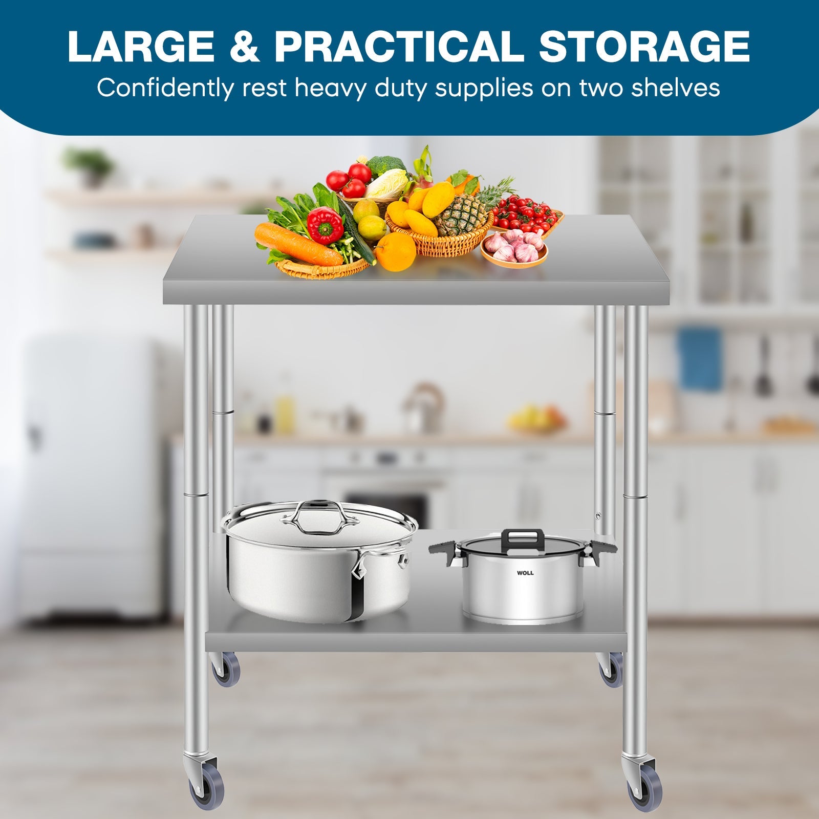 60''*24'' Commercial Work Table for Restaurant and Home Stainless Steel Kitchen Prep Table with Under Shelf and wheels
