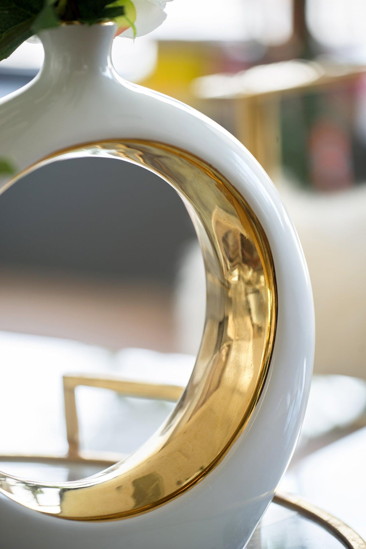 Modern White & Gold Ceramic Ring Vase
