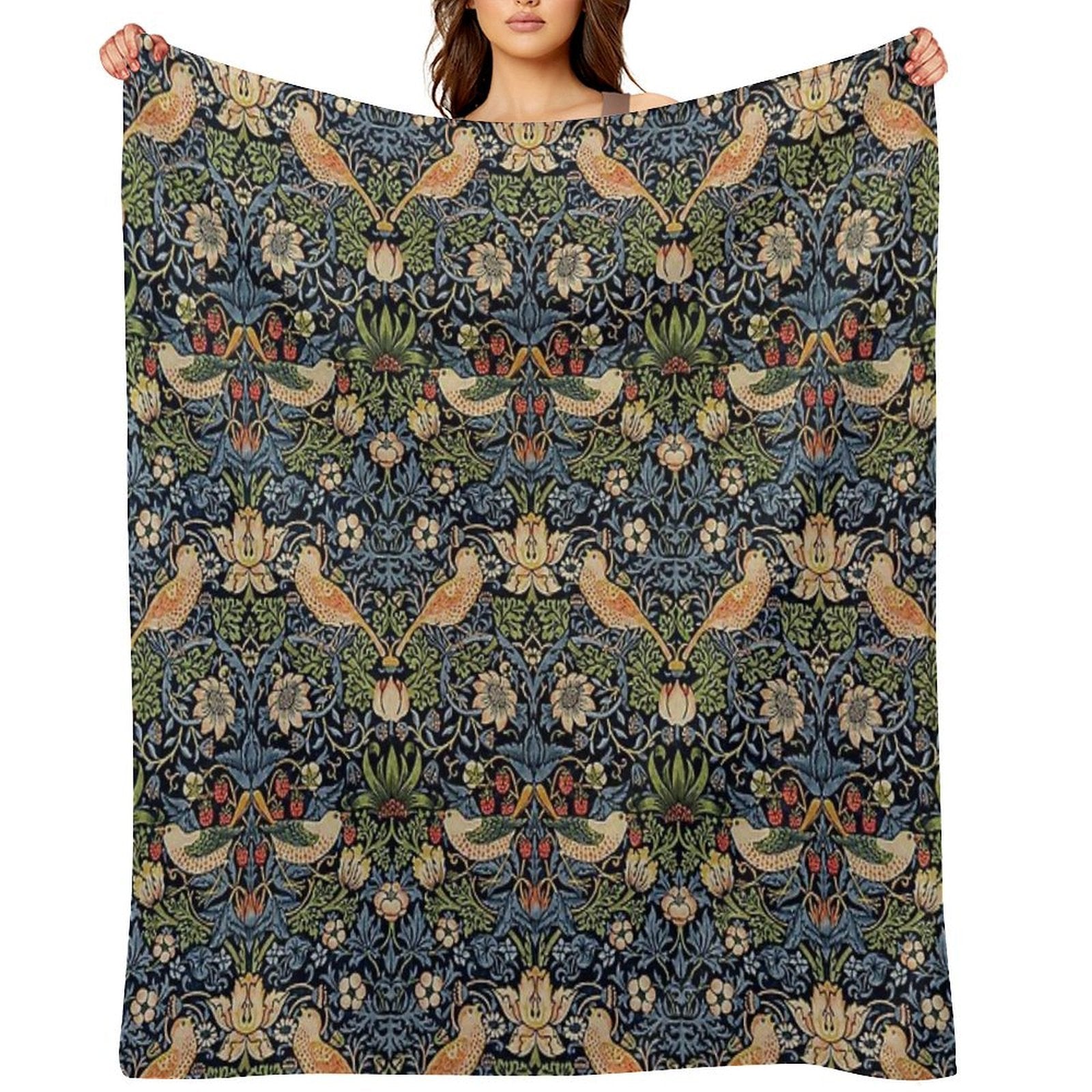 Strawberry Thief Royal Vintage Pattern Sustainable Throw Blanket