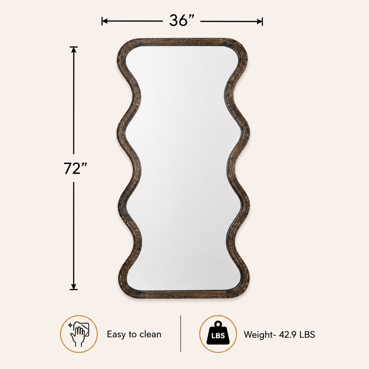Wavy Full-Length Wall Mirror with Mango Wood Frame, 36x72