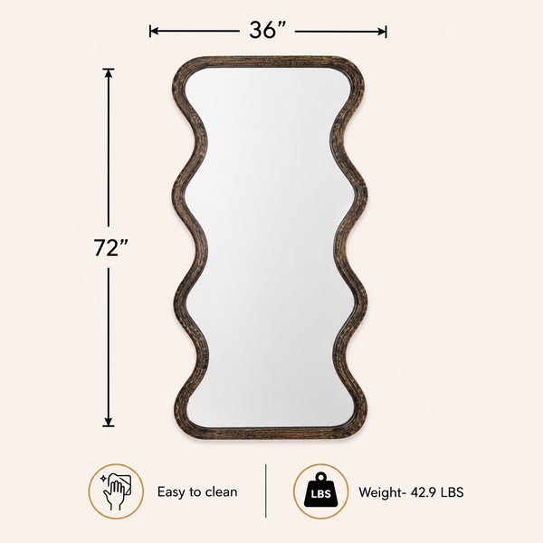 Wavy Full-Length Wall Mirror with Mango Wood Frame, 36x72
