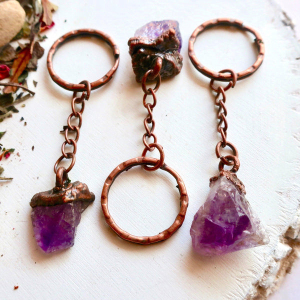Raw Amethyst Keychain - Spiritual Stone | Handmade by Blackbird & Sage