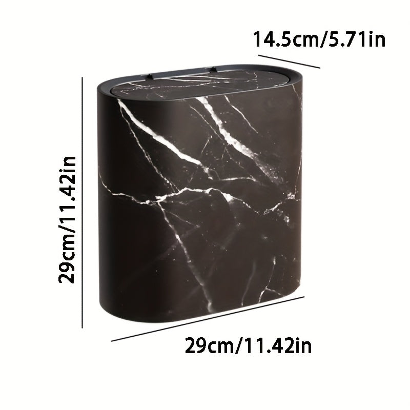 Marble Bathroom Trash Can with Lid Oval Small Kitchen Garbage Bin